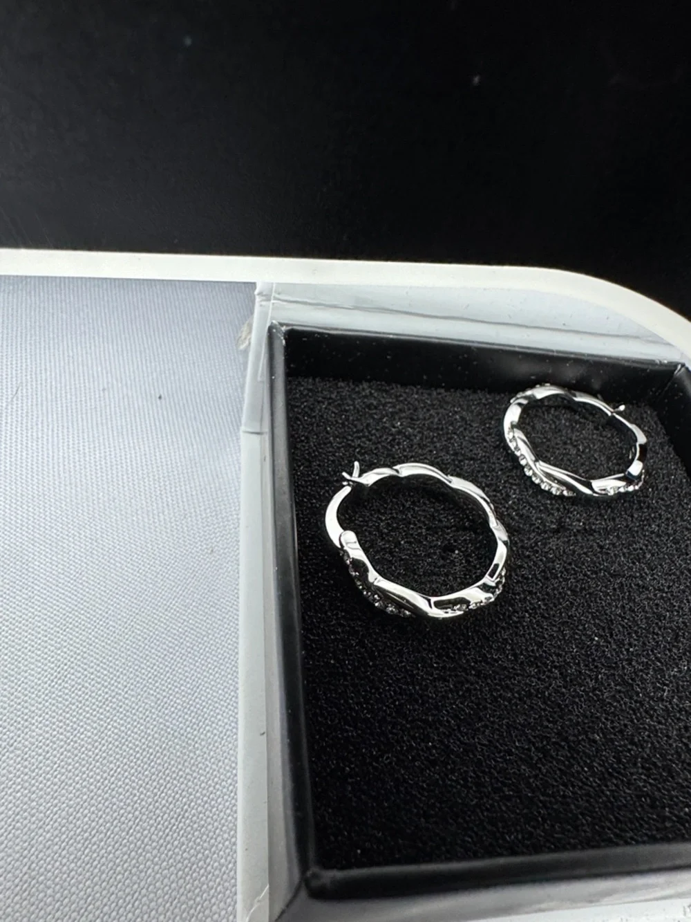 Cate & Chloe Silver Tone Hoop Earrings Rhinestone Gift Box